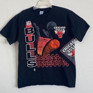 SALEM VINTAGE Chicago Bulls All Over Print Black T Shirt Size L